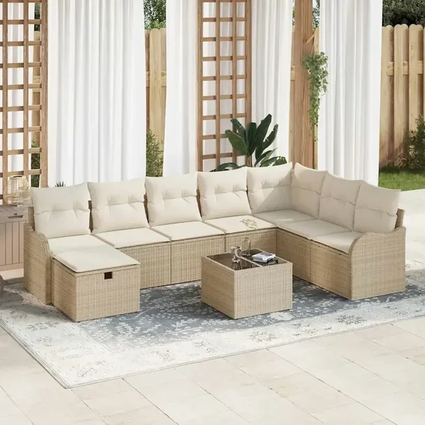 Zestaw Sof Ogrodowych Modularnych z Przechowywaniem, Beżowy, Rattan