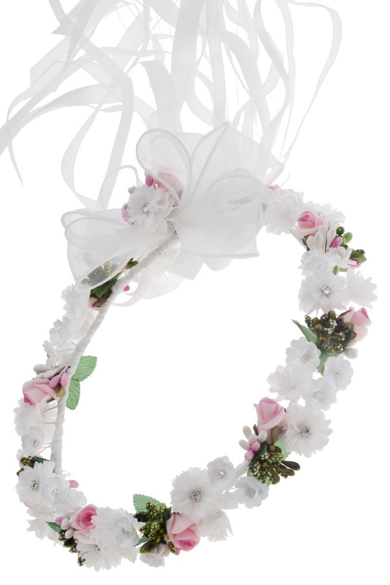 Wianek komunijny z dodatkiem różu i zieleni do komunii wianki komunijne komunia WM122-23