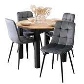 Stoły z krzesłami - Zestaw Stół Rozkładany Okrągły Kuchenny Krzesło Do Jadalni Komplet Szare 4x - miniaturka - grafika 1