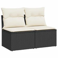 Meble ogrodowe - vidaXL 4-cz. sofa ogrodowa z poduszkami, czarny rattan PE i akacja - miniaturka - grafika 1