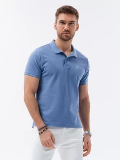 Koszulki męskie - Koszulka męska polo z dzianiny pique - niebieski V16 S1374 - grafika 1
