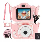 Aparaty Cyfrowe - APARAT CYFROWY DLA DZIECI Dziecka Fotograficzny RÓŻOWY KOTEK + KARTA 32GB - miniaturka - grafika 1