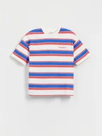 Koszulki dla chłopców - Reserved - Bawełniany t-shirt w paski - granatowy - miniaturka - grafika 1