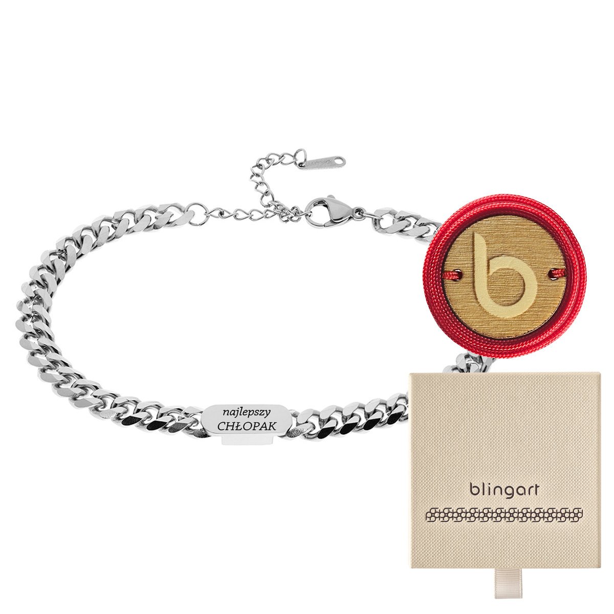 Bransoletka męska z grawerem srebrna pancerka prez