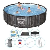 Baseny ogrodowe - Basen z akcesoriami - Bestway Steel Pro MAX Wood 427x107 cm okrągły - miniaturka - grafika 1