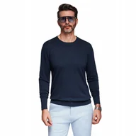 Swetry męskie - Męski sweter z okrągłym dekoltem - granatowy V1 OM-SWSW-0183 r. XXL - miniaturka - grafika 1