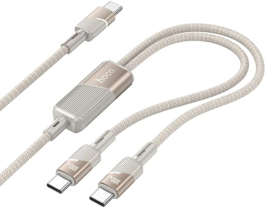 Kabel 2w1 USB C do USB C / USB C Hoco 5A 100W 1,2 m U139 złoty
