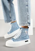 Trampki damskie - Jasnoniebieskie Trampki na Platformie z Wysoką Cholewką z Haftem z Brokatem Elanitha - Renee - miniaturka - grafika 1