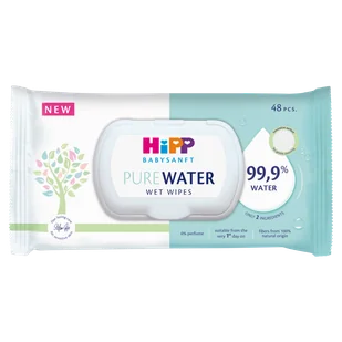 HiPP Babysanft Pure Water, chusteczki nawilżane, 99,9% wody, 48 sztuk - Chusteczki nawilżane - miniaturka - grafika 1