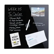 Długopisy - Relaxdays Tablica magnetyczna, do pisania, w zestawie 3 magnesy i długopis, zmywalna, bez ramki, szkło magnetyczne, 50 x 50 cm, czarna - miniaturka - grafika 1