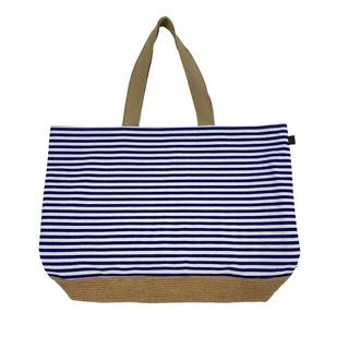 Torba plażowa Canvas Beach Bag 40x55 biała granatowa 100% bawełna Cawoe - Torby i wózki na zakupy - miniaturka - grafika 1