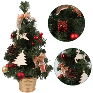 Sztuczna choinka z czerwonymi ozdobami w złotej doniczce 40cm - Choinki - miniaturka - grafika 1
