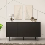 Komody - Komoda Nero 150 cm, 3 drzwi, czarny mat bez uchwytów, czarne nogi - miniaturka - grafika 1