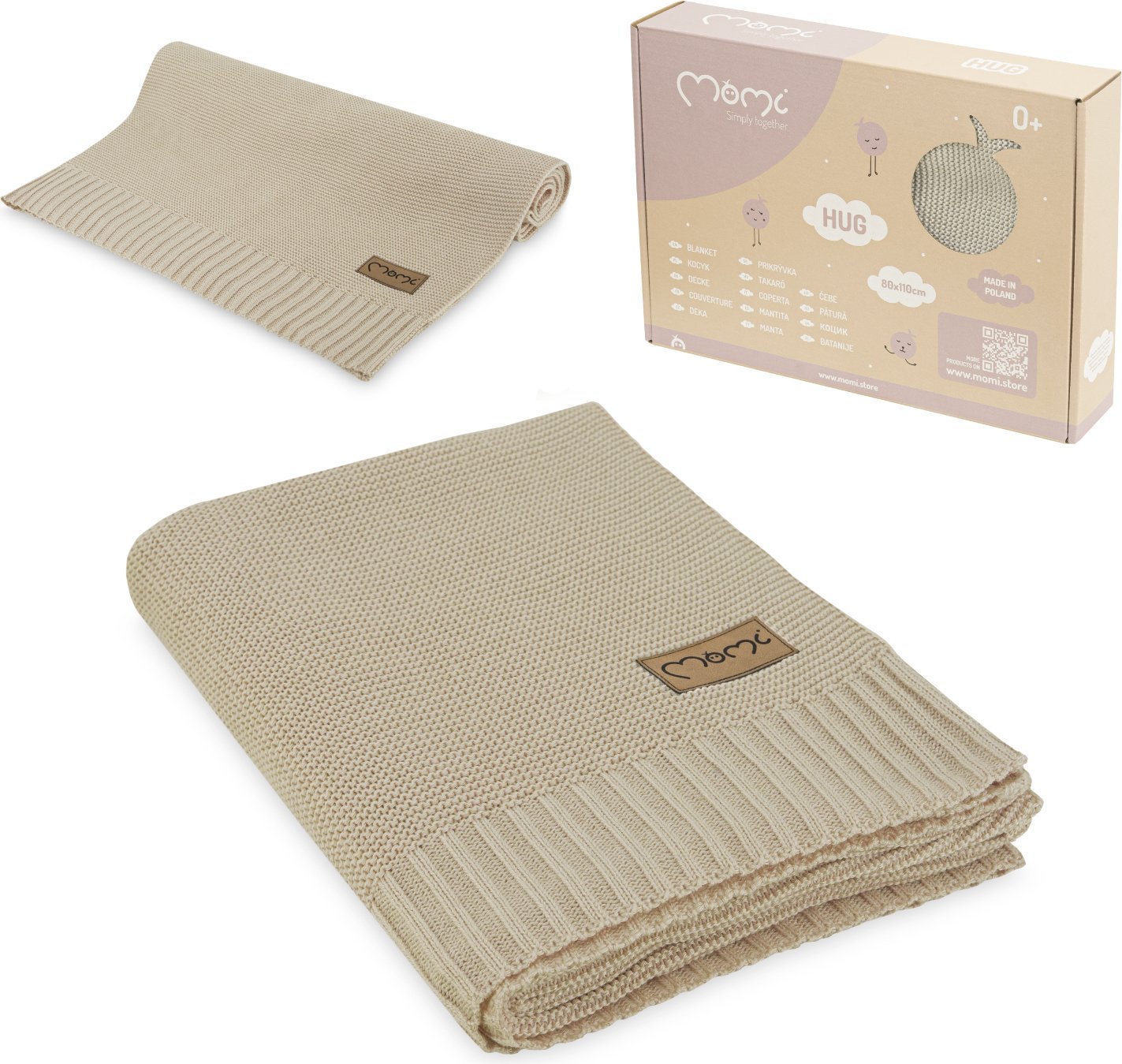 MOMI HUG KOCYK BEŻOWY KOCYK BAMBUSOWY BAWEŁNIANY DLA NIEMOWLĄT 80x110cm