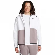 Bluzy sportowe męskie - Męska bluza dresowa rozpinana z kapturem Under Armour UA Unstoppable Flc Fz Hd Eu - biała - UNDER ARMOUR - miniaturka - grafika 1