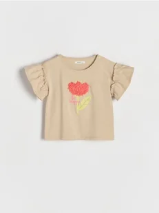 Reserved - T-shirt z aplikacją - beżowy - Bluzki dla niemowląt - miniaturka - grafika 1