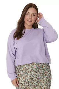 Trendyol Damska bluza z okrągłym dekoltem jednokolorowa, regularna, plus size, Fioletowy, 5XL duże rozmiary - Bluzy damskie - miniaturka - grafika 1