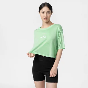 Damski t-shirt crop top do jogi 4F 4FSS22TFTSF271 - zielony - Koszulki sportowe damskie - miniaturka - grafika 1