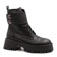 Botki damskie - Czarne skórzane sznurowane botki LM60454 - Neścior - miniaturka - grafika 1