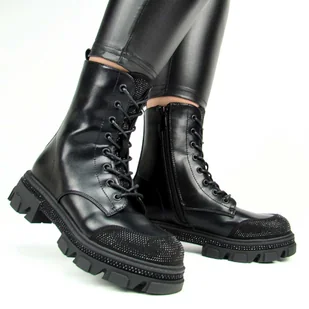 S.Barski HY42-982 Botki damskie workery ocieplane czarne - Botki damskie - miniaturka - grafika 1