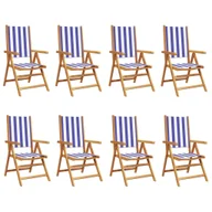 Fotele i krzesła ogrodowe - vidaXL Krzesła ogrodowe regulowane 8 szt. Niebiesko-biały materiał i lite drewno - miniaturka - grafika 1