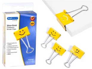 Klipy biurowe 32mm Rapesco żółty EMO 20 sztuk - Spinacze i klipsy do papieru - miniaturka - grafika 1
