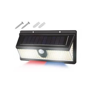 Lampa ścienna solarna 172 LED SMD białe18 SMD niebiesko-czerwone, czujnik zmierzchu 2000lm PIR IP65 2400mAh - Lampy ogrodowe - miniaturka - grafika 1