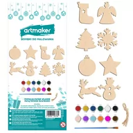 Zabawki kreatywne - 8x Bombki do Malowania Drewniane Zawieszki Świąteczne DIY + FARBY Prezent Dla Dzieci - miniaturka - grafika 1