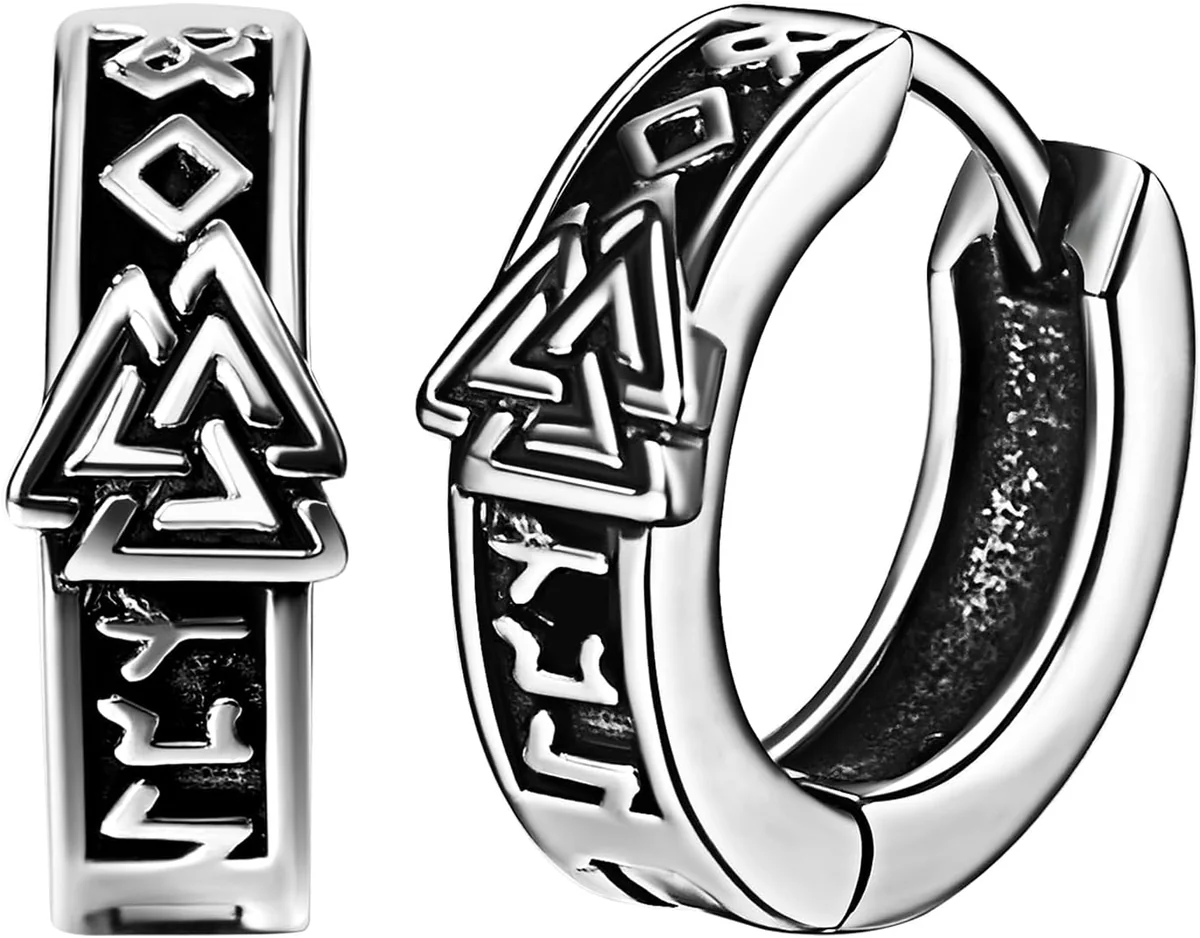 KOLCZYKI KREOLKI RUNY NORDYCKIE WIKINGOWIE MĘSKIE DAMSKIE STAL AMULET