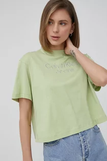 Koszulki i topy damskie - Calvin Klein Jeans t-shirt bawełniany kolor zielony - grafika 1