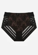 Majtki damskie - Czarno-Beżowe Majtki Figi z Wysokim Stanem Zdobione Koronką i Siateczką Helieth - miniaturka - grafika 1