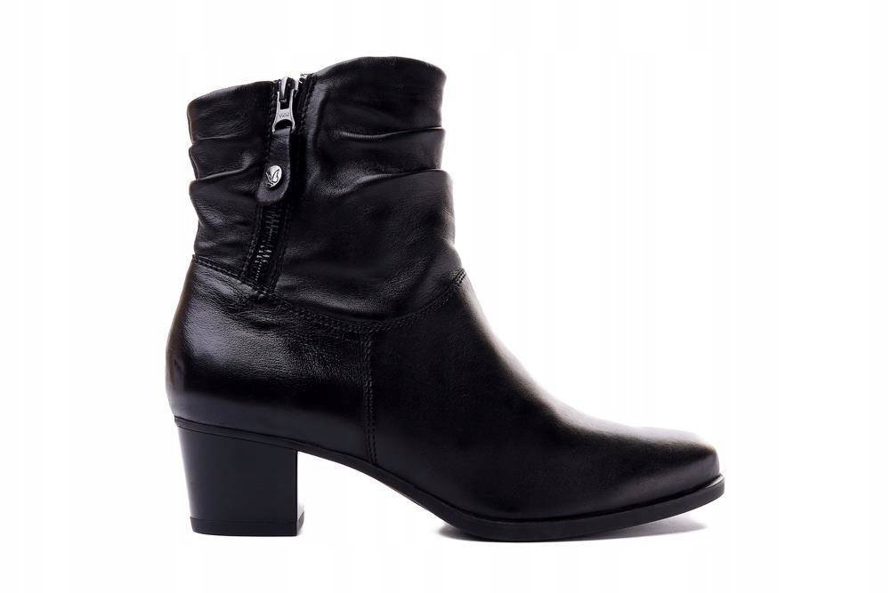 Czarne botki Caprice 25347 klocek skóra licowa eleganckie r.38,5