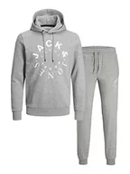 Bluzy męskie - JACK & JONES Męska bluza z kapturem Jjwarrior Sweat Hood Set Pack Mp Hoody, Jasnoszary melanż/paczka: W. Spodnie, L - miniaturka - grafika 1