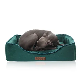 Legowisko dla psa / prostokątne posłanie / butelkowa zieleń – welur - Legowiska dla psów - miniaturka - grafika 1