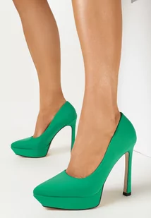 Zielone Czółenka na Platformie i Słupku ze Szpiczastym Noskiem Karindia - Czółenka - miniaturka - grafika 1