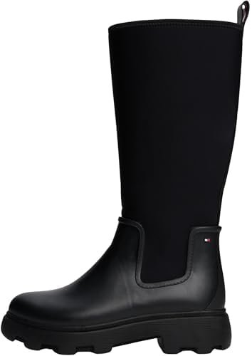 Tommy Hilfiger Damskie buty przeciwdeszczowe FLAGA DŁUGA RAINBOOT CIEPŁA Podszewka FW0FW08973 Kalosze Czarne (Czarne), 5, Czarny, 38 EU