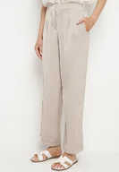 Spodnie damskie - Beżowe Eleganckie Spodnie o Prostym Kroju z Wysokim Stanem Jenanora - miniaturka - grafika 1