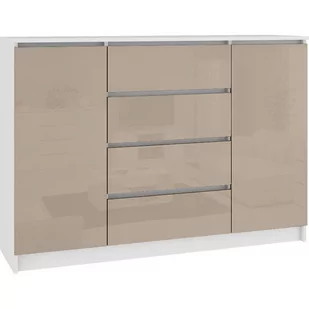 Komoda do salonu K 140 cm 2 drzwi 4 szuflady - biała-cappuccino połysk - Komody - miniaturka - grafika 1