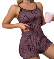 Piżamy damskie - PIŻAMA DAMSKA Dwuczęściowa FIOLETOWA SERCA Komplet SPODENKI rozmiar L - miniaturka - grafika 1