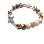 Biżuteria religijna - Bransoletka dziesiątka różańca z agatu brązowy i hematyt - miniaturka - grafika 1