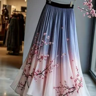 Spódnice - TEMU Elegancka Spódnica A-Line z Kwiatowym Nadrukiem i Wstawką z Siatki - Lekka, Półprzezroczysta Spódnica na Wszystkie Pory Roku (Tylko Spódnica), - miniaturka - grafika 1