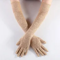 Rękawiczki - Długie rękawiczki koronka - Beżowy - miniaturka - grafika 1