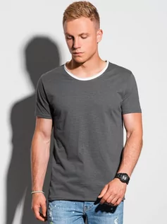 Koszulki męskie - T-shirt męski bawełniany S1385 - V7 grafitowy - S - Ombre Clothing - grafika 1