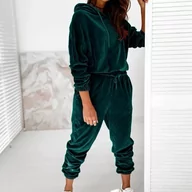 Komplety damskie - Welurowy komplet dresowy - Zielony S - miniaturka - grafika 1