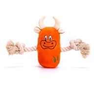 Zabawki dla psów - Zabawka dla psa kota pluszowa piszcząca KRÓWKA + sznur piszczałka szarpak - miniaturka - grafika 1