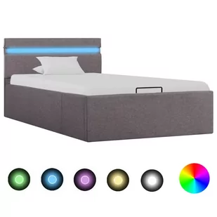 vidaXL Rama łóżka z podnośnikiem i LED, taupe, tkanina, 90 x 200 cm - Łóżka - miniaturka - grafika 1