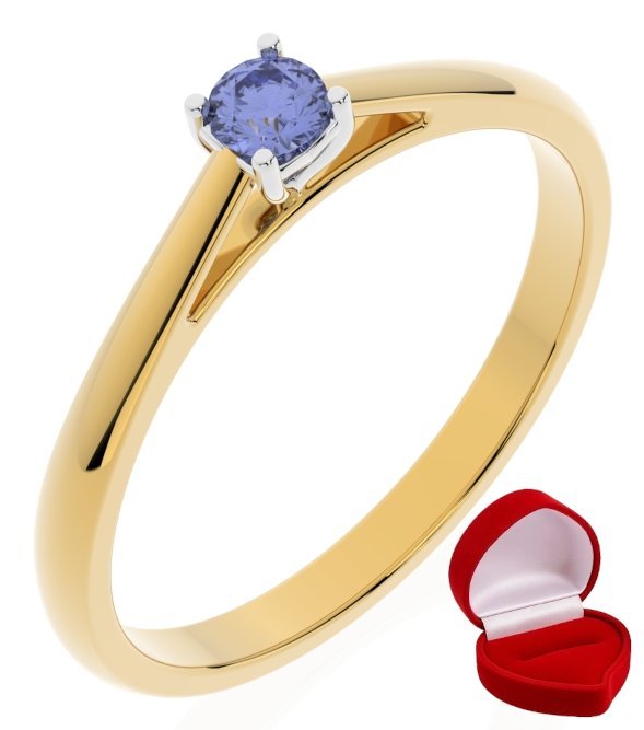 ZŁOTY PIERŚCIONEK ZARĘCZYNOWY 585 14k TANZANIT 0,09 ct + PUDEŁKO R6