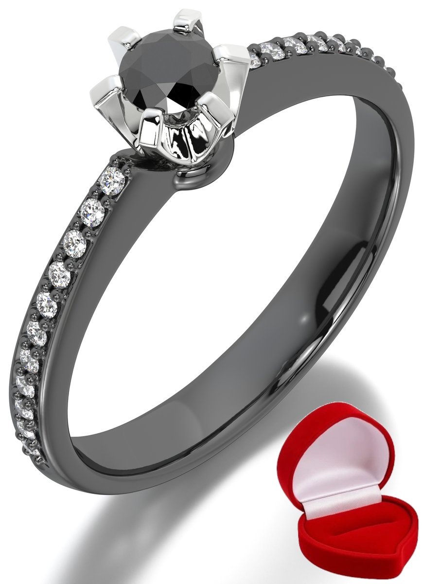 ZŁOTY PIERŚCIONEK ZARĘCZYNOWY 585 14k BRYLANT CZ. 0,14 ct CZARNE ZŁOTO R10