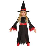 Stroje karnawałowe - Guirca Długa suknia czarownicy kostium dla dziewcząt Halloween kostium dla dzieci czarna czerwona Wiedźma sukienka Hexe rozm. M  L, 110/116 85774 - miniaturka - grafika 1