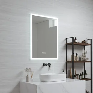 Lustro łazienkowe LED 'Scafa' ze 120 diodami LED Aluminiowa rama 45 x 60 cm Biały - Lustra - miniaturka - grafika 1
